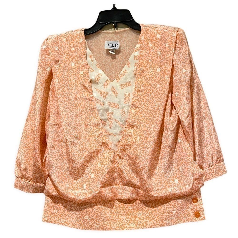 Vintage 80’s pink geometric layered blouson blouse